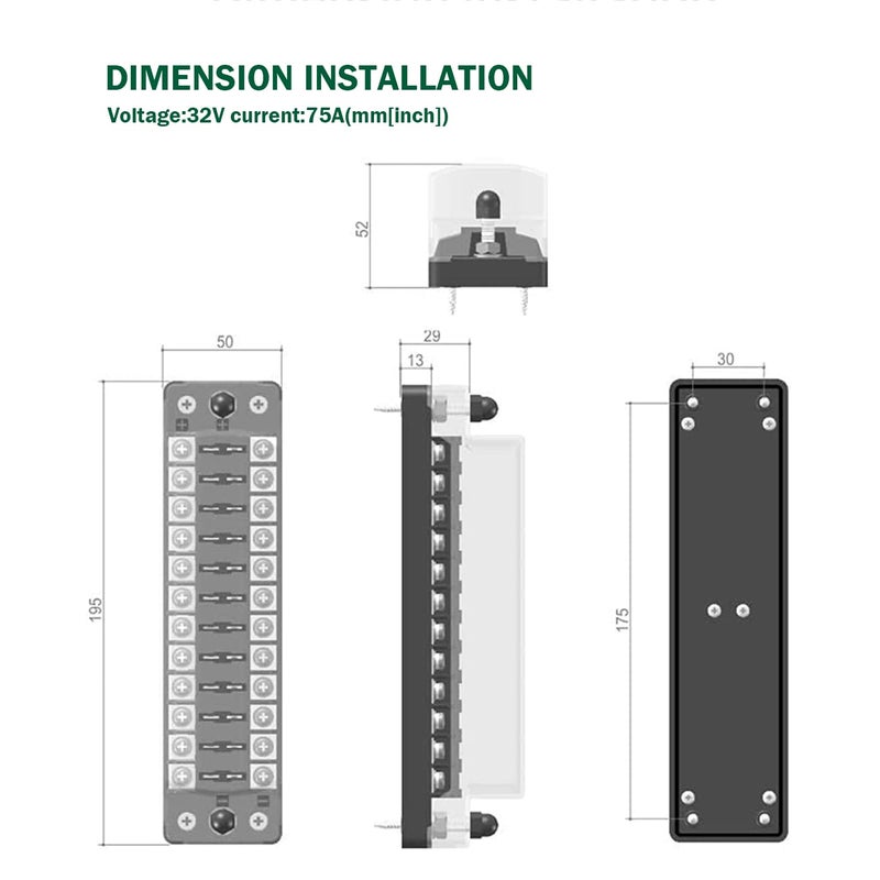 LENKRAD 12 Way Fuse Block Blade Fuse Box NO LED Warning Indicator, 12 Circuits ATC/ATO with Negative Bus, Protection Cover, Bolt Connect Terminals, Sticker Labels for Car Marine RV Truck - Image 2